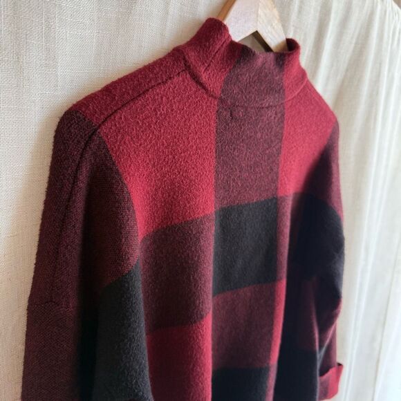 Max Studio Buffalo Plaid Mock Neck Sweater Size L Cozy Fall Layer Check Capsule - Picture 6 of 14